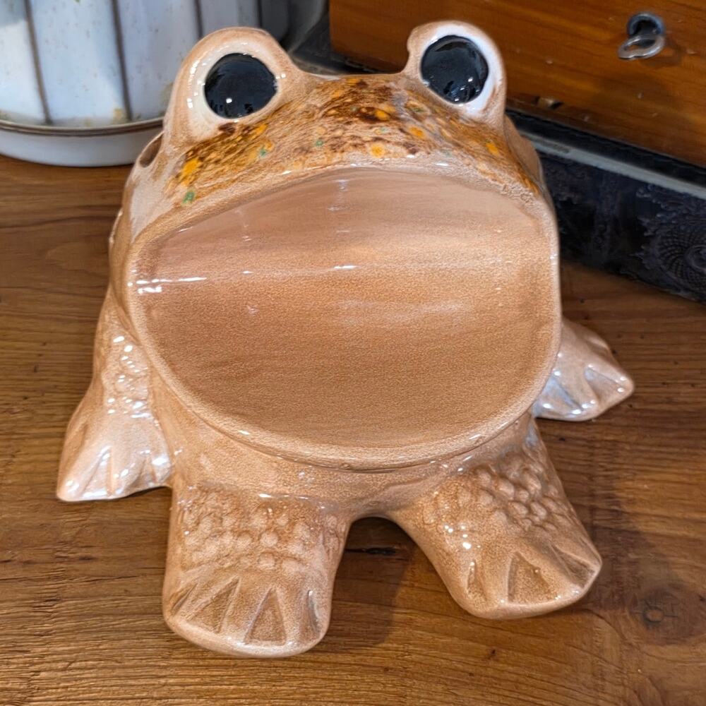 VTG Ceramic Frog Big Mouth Scrubber Holder Sponge Caddy Soap Sponge Dish 1980s